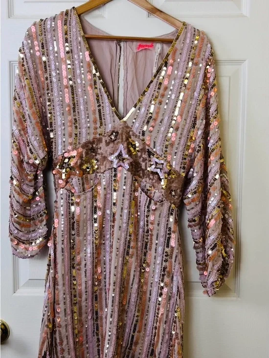 Free People Dress Mini Sequin V-Neck Blush Rose - Picture 2 of 9